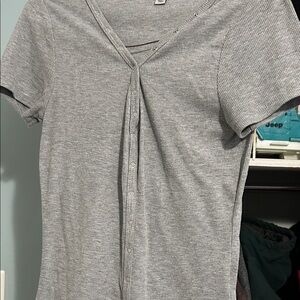 Classic Gray V-Neck Button-Up Women's Tee